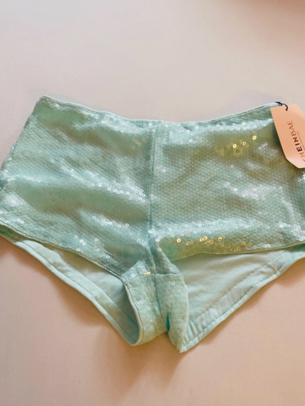 Sequin High-Waist Mint Green Women's Shorts